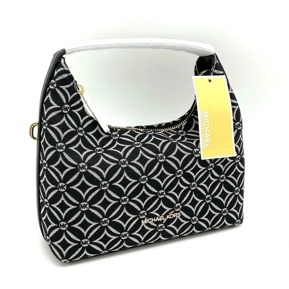 Michael Kors Ember Small Logo Jacquard Messenger Bag Black - Picture 2 of 11